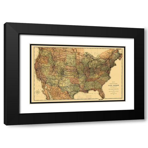 Pacific Railroads - Rand McNally 1883 Black Modern Wood Framed Art Print with Double Matting by Rand McNally