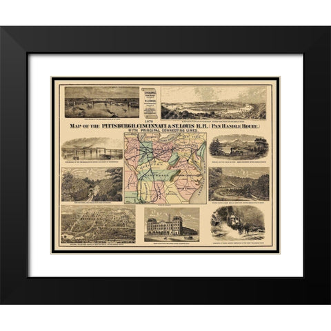 Pittsburgh, Cincinnati and St. Louis RR - 1876 Black Modern Wood Framed Art Print with Double Matting by Unknown