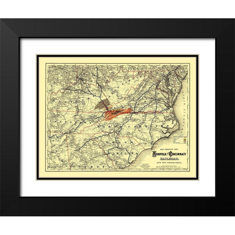 Norfolk and Cincinnati Railroad - Colton 1882 Black Modern Wood Framed Art Print with Double Matting by Colton