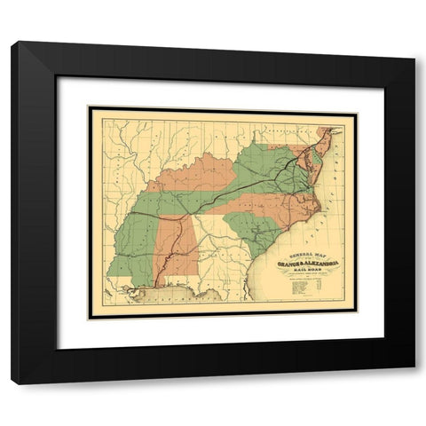 Orange and Alexandria Railroad - Ackerman 1851 Black Modern Wood Framed Art Print with Double Matting by Ackerman