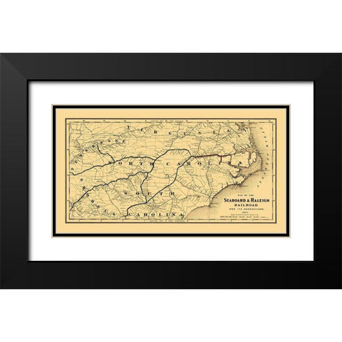 Seaboard and Raleigh Railroad - Colton 1874 Black Modern Wood Framed Art Print with Double Matting by Colton