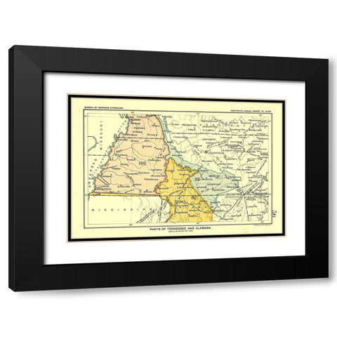 Tennessee - Alabama - Hoen 1896 Black Modern Wood Framed Art Print with Double Matting by Hoen