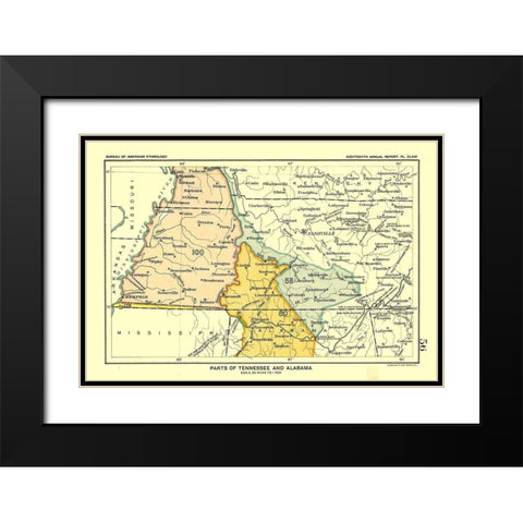 Tennessee - Alabama - Hoen 1896 Black Modern Wood Framed Art Print with Double Matting by Hoen