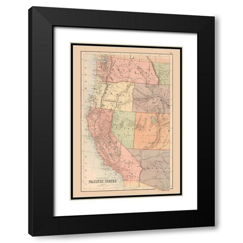 Pacific States of US - Black 1867 Black Modern Wood Framed Art Print with Double Matting by Black