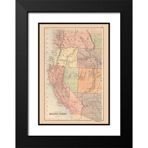Pacific States of US - Black 1867 Black Modern Wood Framed Art Print with Double Matting by Black