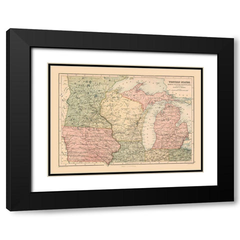 Western States of US - Black 1867 Black Modern Wood Framed Art Print with Double Matting by Black