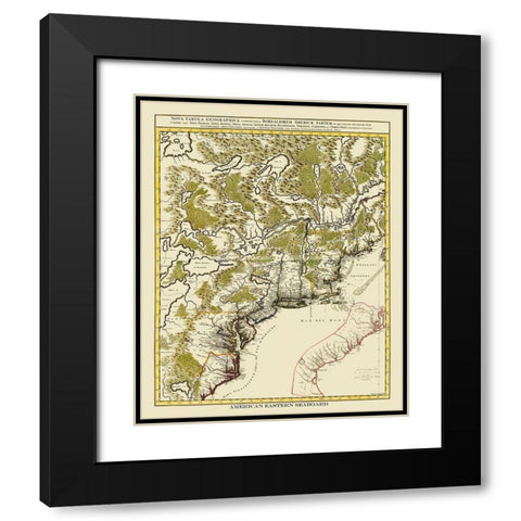 American Eastern Seaboard - 1730 Black Modern Wood Framed Art Print with Double Matting by Unknown