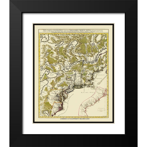 American Eastern Seaboard - 1730 Black Modern Wood Framed Art Print with Double Matting by Unknown