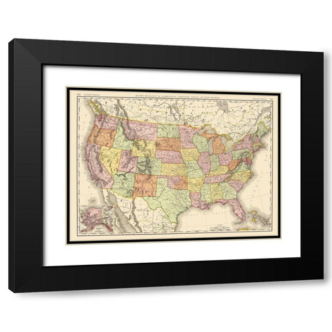 United States of America - Rand McNally 1897 Black Modern Wood Framed Art Print with Double Matting by Rand McNally