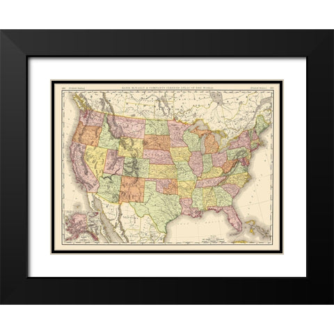 United States of America - Rand McNally 1897 Black Modern Wood Framed Art Print with Double Matting by Rand McNally