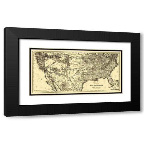 Texas and Pacific Railway - Colton 1876 Black Modern Wood Framed Art Print with Double Matting by Colton