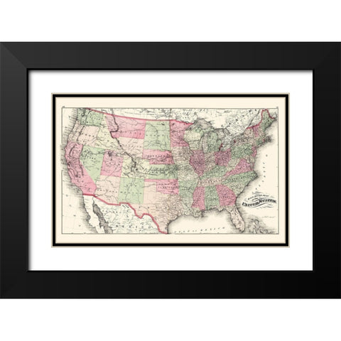 United States Railroads - Hitchcock 1877 Black Modern Wood Framed Art Print with Double Matting by Hitchcock