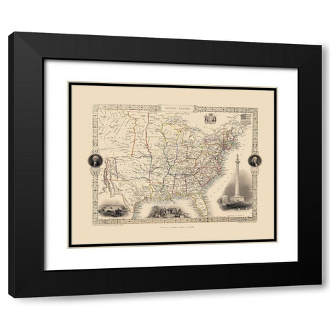 United States - Tallis 1851 Black Modern Wood Framed Art Print with Double Matting by Tallis