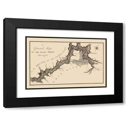 Ohio River - Collot 1796 Black Modern Wood Framed Art Print with Double Matting by Collot