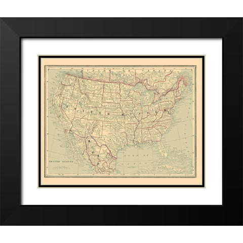 United States - Cram 1889 Black Modern Wood Framed Art Print with Double Matting by Cram