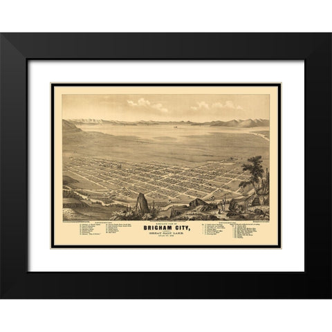 Brigham Utah - Glover 1875  Black Modern Wood Framed Art Print with Double Matting by Glover