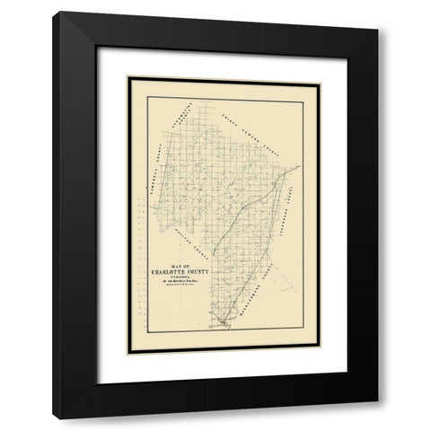 Charlotte County Virginia - Hotchkiss 1860  Black Modern Wood Framed Art Print with Double Matting by Hotchkiss
