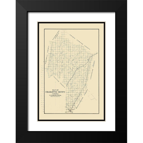Charlotte County Virginia - Hotchkiss 1860  Black Modern Wood Framed Art Print with Double Matting by Hotchkiss