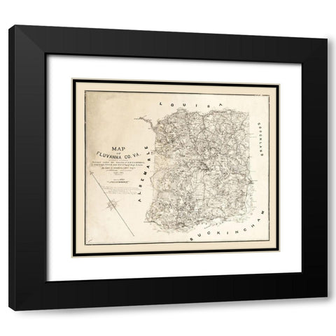 Fluvanna County Virginia - Cassell 1863 Black Modern Wood Framed Art Print with Double Matting by Cassell