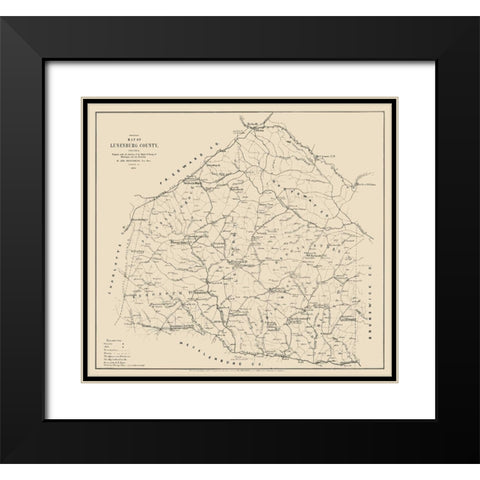 Lunenburg County Virginia - Hotchkiss 1871 Black Modern Wood Framed Art Print with Double Matting by Hotchkiss