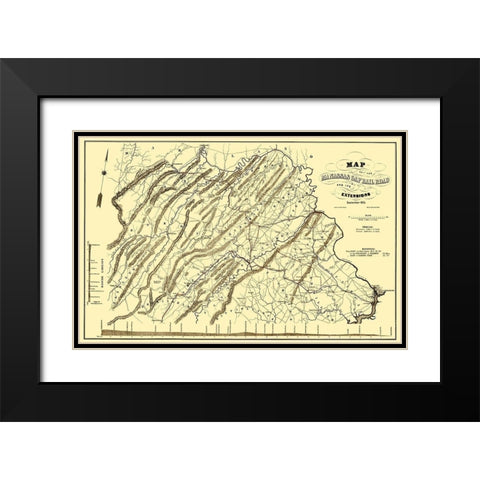 Manassas Gap Railroad - Hoen 1855 Black Modern Wood Framed Art Print with Double Matting by Hoen