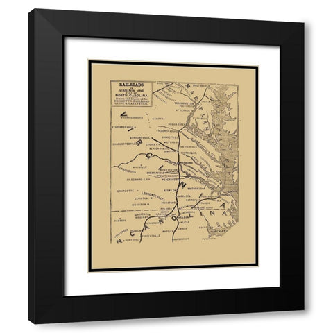 Railroads Virginia North Carolina - 1848 Black Modern Wood Framed Art Print with Double Matting by Unknown