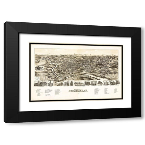 Roanoke Virginia - 1891 Black Modern Wood Framed Art Print with Double Matting by Unknown