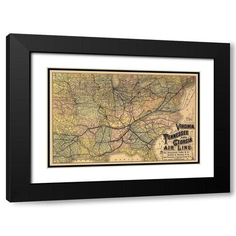 Virginia, Tennessee, Georgia Railroads - 1882 Black Modern Wood Framed Art Print with Double Matting by Unknown