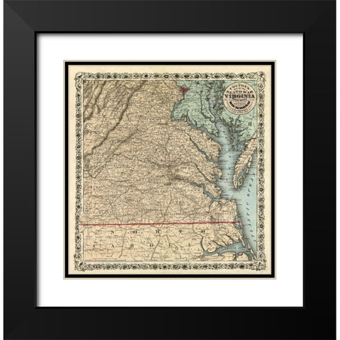 Seat of War Virginia - Colton 1862 Black Modern Wood Framed Art Print with Double Matting by Colton