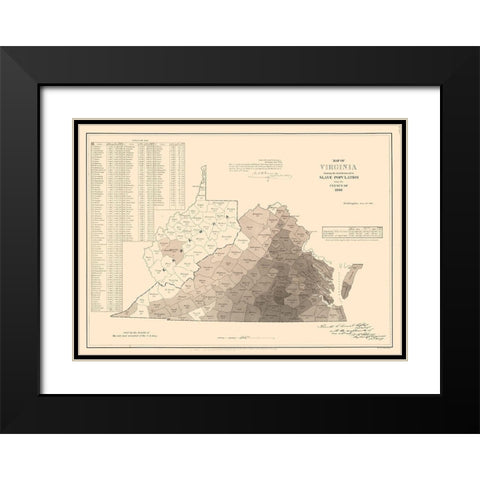 Slave Population Virginia - Kennedy 1861 Black Modern Wood Framed Art Print with Double Matting by Kennedy