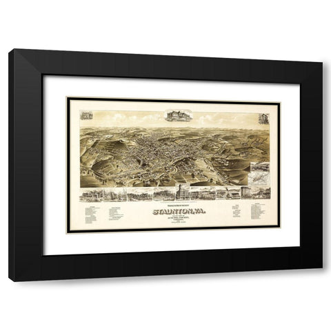 Staunton Virginia - 1891 Black Modern Wood Framed Art Print with Double Matting by Unknown