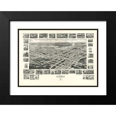 Suffolk Virginia - Fowler 1907 Black Modern Wood Framed Art Print with Double Matting by Fowler