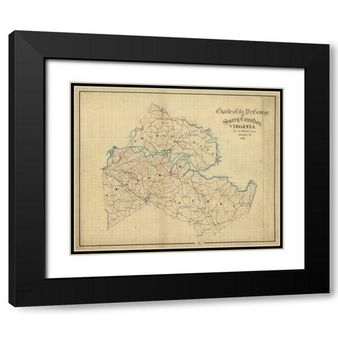 Surry County Virginia - Hotchkifs 1867 Black Modern Wood Framed Art Print with Double Matting by Hotchkifs