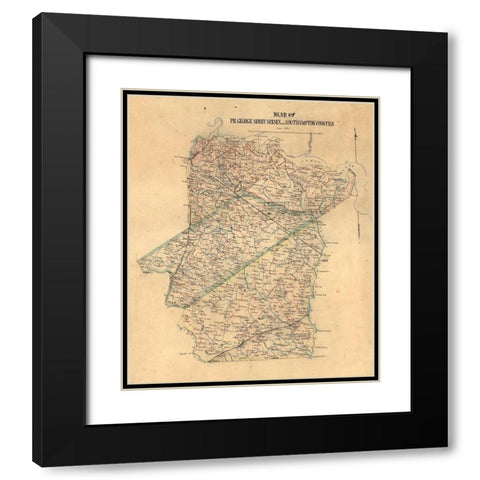 Sussex County Virginia - 1865 Black Modern Wood Framed Art Print with Double Matting by Unknown