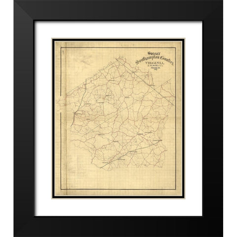 Sussex County Virginia - Hotchkiss 1867 Black Modern Wood Framed Art Print with Double Matting by Hotchkiss