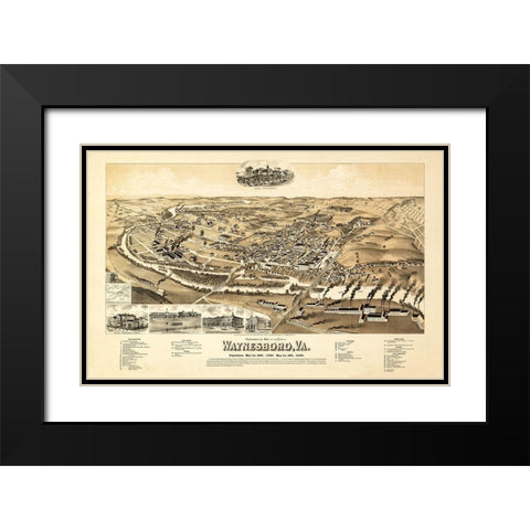 Waynesboro Virginia - Perry 1891 Black Modern Wood Framed Art Print with Double Matting by Perry