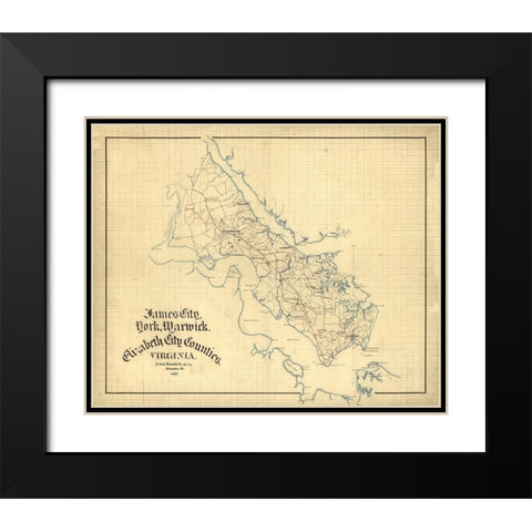 York County Virginia - Hotchkifs 1867 Black Modern Wood Framed Art Print with Double Matting by Hotchkifs