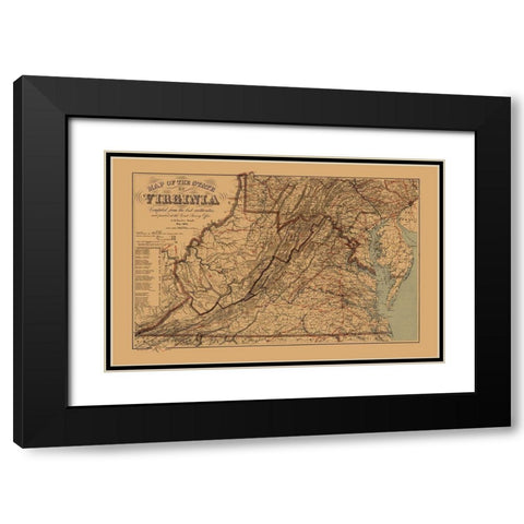 Virginia, West Virginia - Krebs 1864 Black Modern Wood Framed Art Print with Double Matting by Krebs