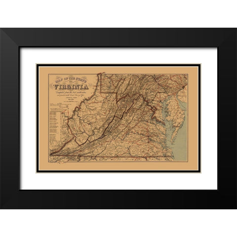 Virginia, West Virginia - Krebs 1864 Black Modern Wood Framed Art Print with Double Matting by Krebs