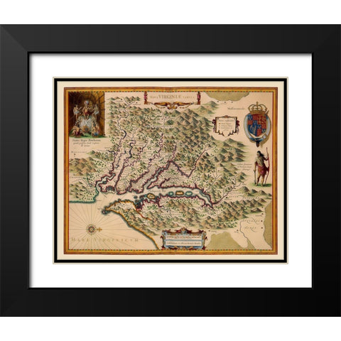 Virginia - Hondius 1633 Black Modern Wood Framed Art Print with Double Matting by Hondius