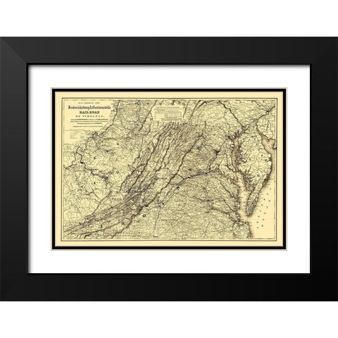 Fredericksburg and Gordonsville Virginia 1869 Black Modern Wood Framed Art Print with Double Matting by Colton