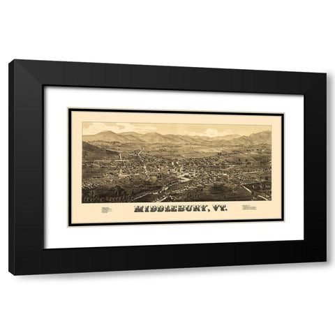 Middlebury Vermont - Burleigh 1886 Black Modern Wood Framed Art Print with Double Matting by Burleigh