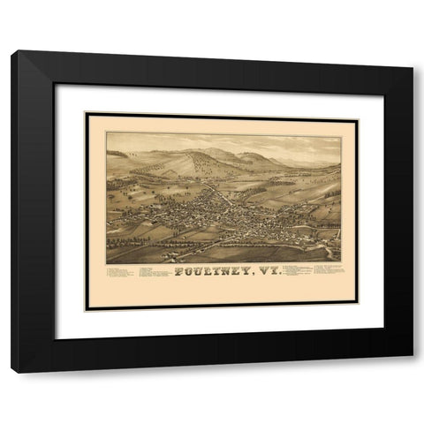 Poultney Vermont - Burleigh 1886 Black Modern Wood Framed Art Print with Double Matting by Burleigh