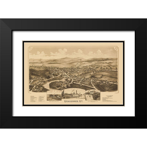 Vergennes Vermont - Burleigh 1890 Black Modern Wood Framed Art Print with Double Matting by Burleigh