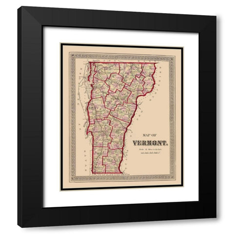 Vermont - Burgett 1876 Black Modern Wood Framed Art Print with Double Matting by Burgett