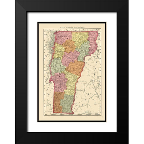 Vermont - Rand McNally 1897 Black Modern Wood Framed Art Print with Double Matting by Rand McNally
