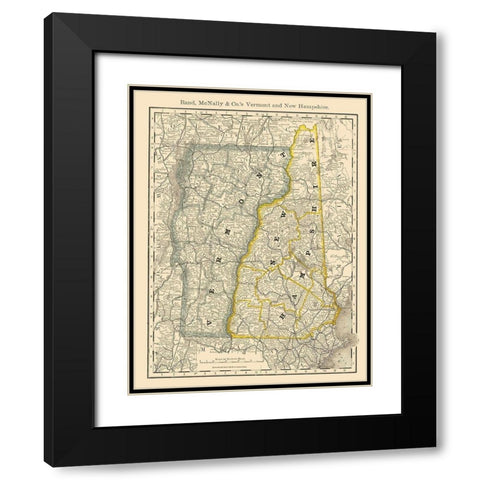 Vermont, New Hampshire - Rand McNally 1879 Black Modern Wood Framed Art Print with Double Matting by Rand McNally