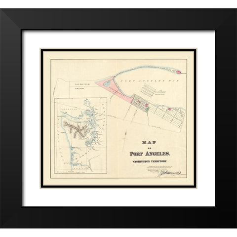 Port Angeles Washington - Edmunds 1864  Black Modern Wood Framed Art Print with Double Matting by Edmunds