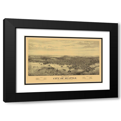 Seattle Washington - Glover 1878 Black Modern Wood Framed Art Print with Double Matting by Glover