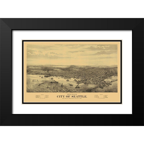 Seattle Washington - Glover 1878 Black Modern Wood Framed Art Print with Double Matting by Glover